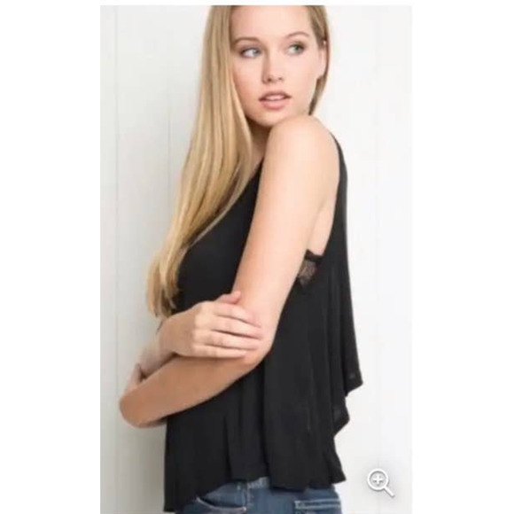 Brandy Melville Eliana Open Tulip Back Black Soft Stretchy Muscle Cotton Shirt - Picture 3 of 8